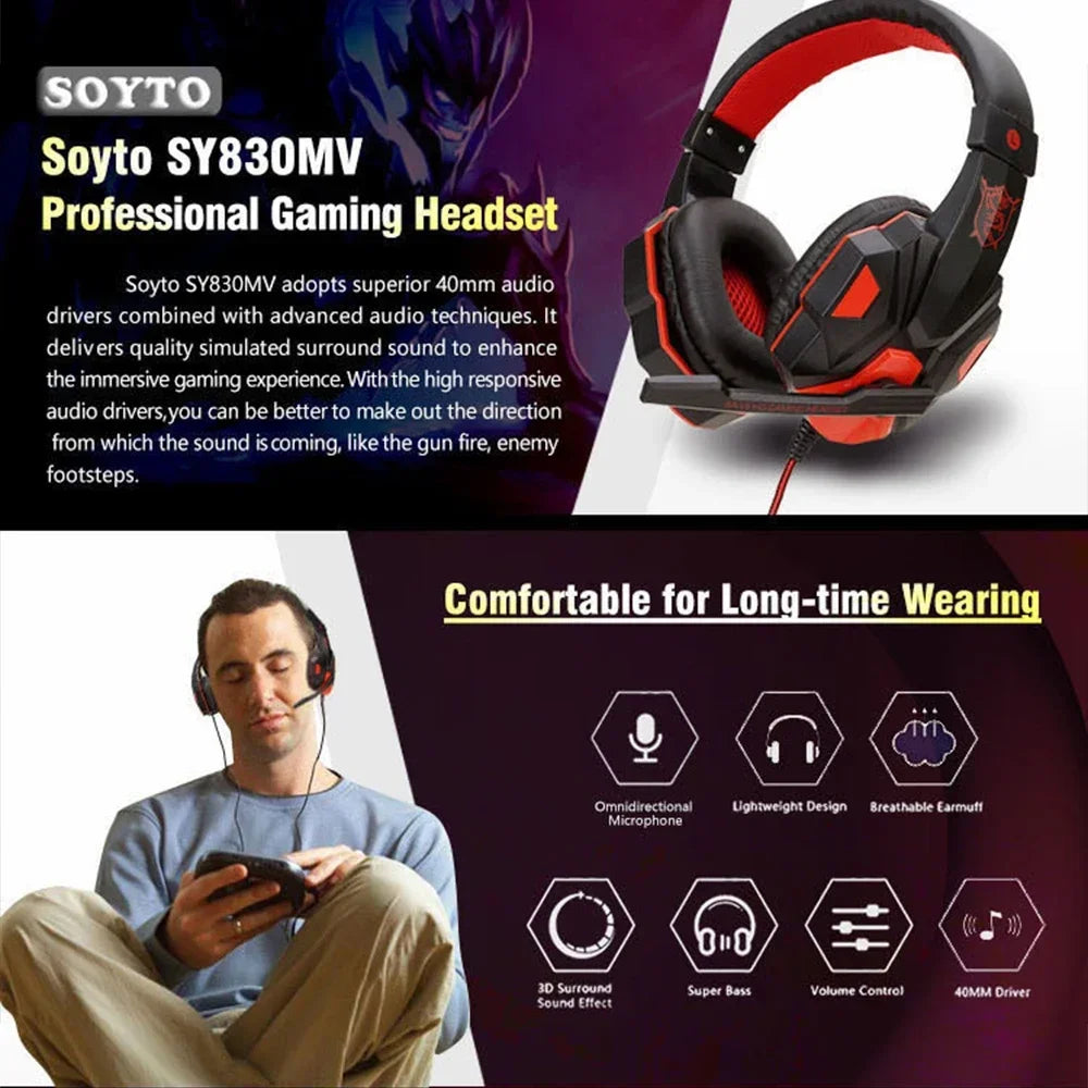 Adjustable Gamer Headset 120° Wired for PS4/PS5/Xbox/Smartphone/PC with Noise Cancelling Mic - Gaming Headphone