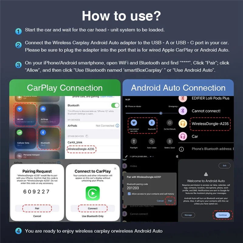 ABAC-Wireless Carplay Adapter Carbon Fiber Shell 2In1 Wireless Carplay Android Auto Plug And Play