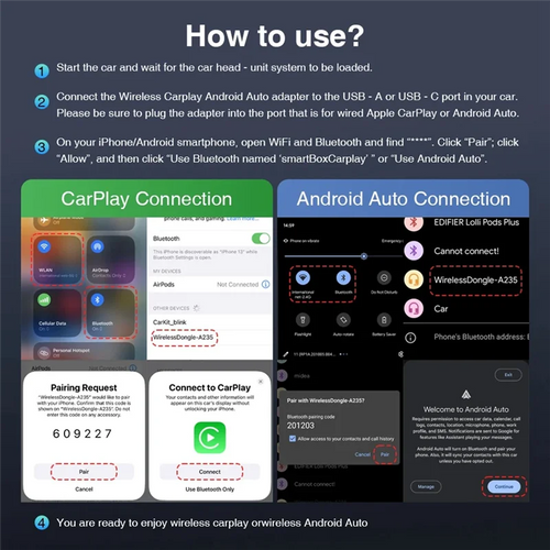ABAC-Wireless Carplay Adapter Carbon Fiber Shell 2In1 Wireless Carplay Android Auto Plug And Play