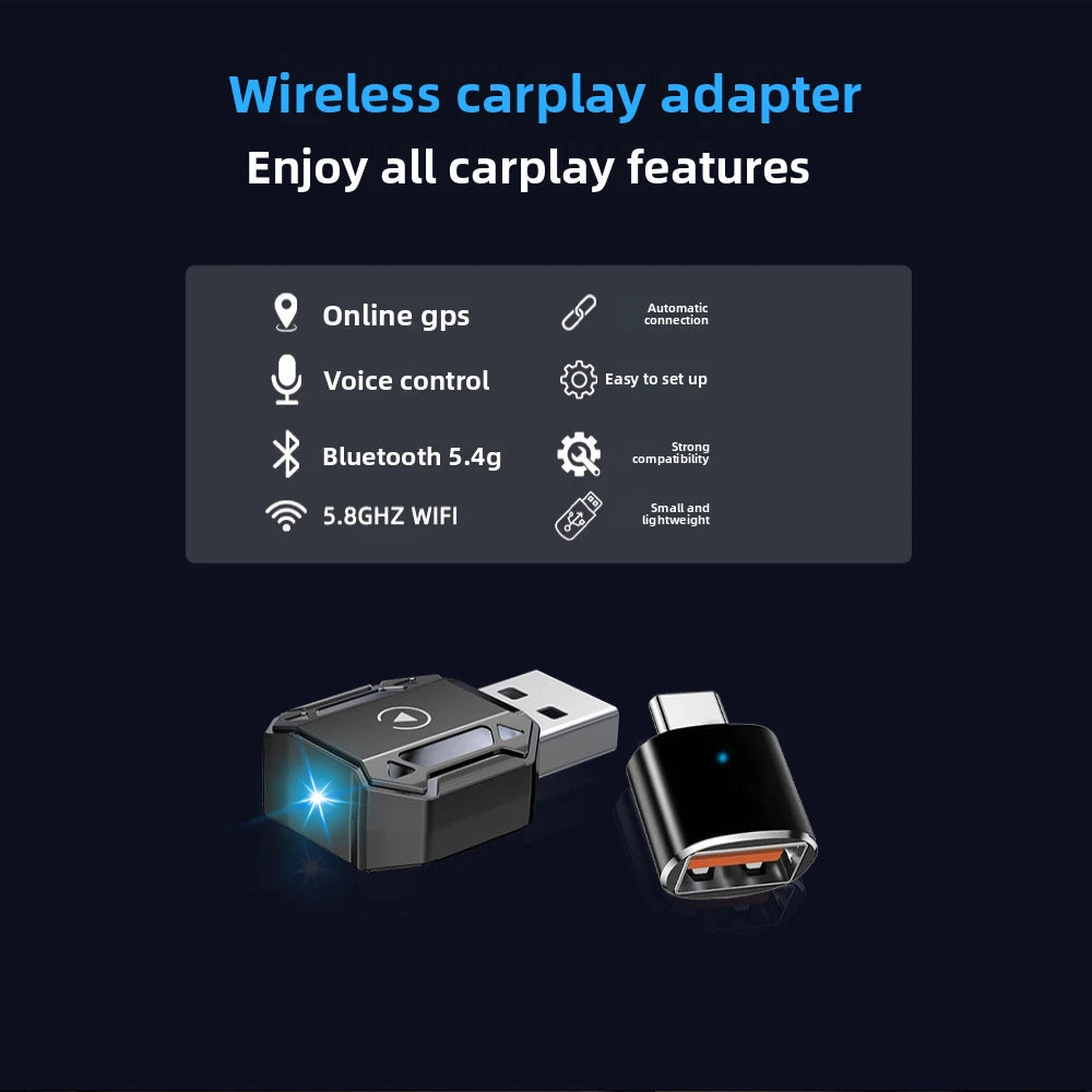 Wireless CarPlay car adapter, iphone, Android car interconnection, two-in-one smart car navigation, music and call function.