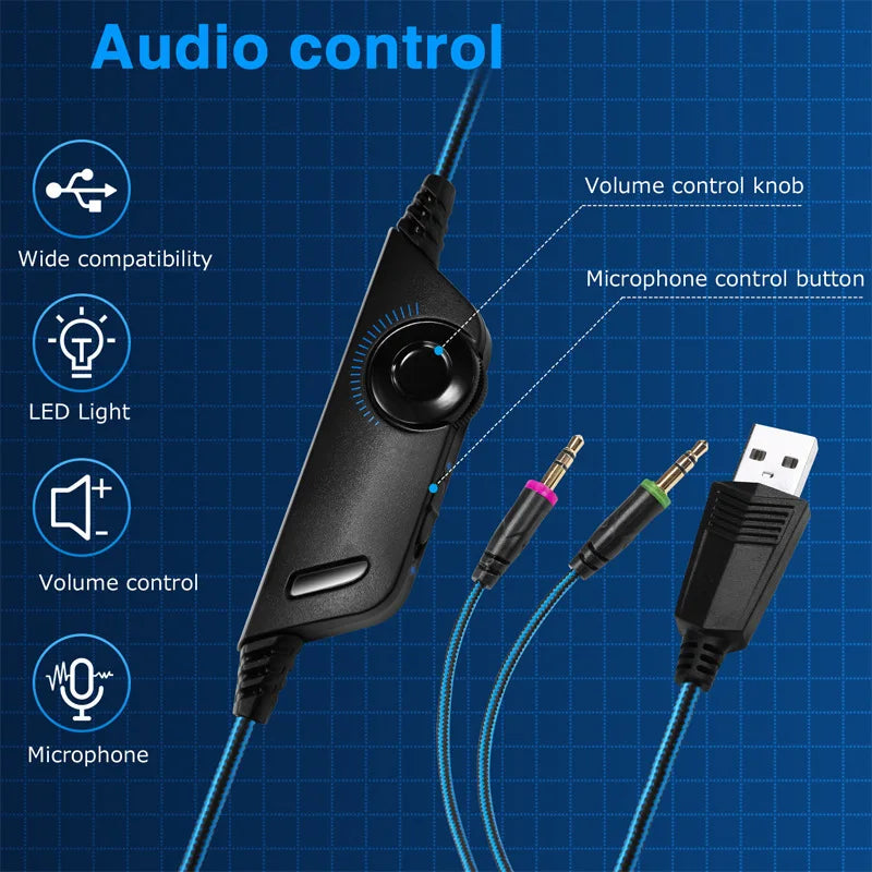 Wired Gaming Headsets Big Headphones with Led Light Mic Stereo Earphones Deep Bass for PC Computer Gamer Laptop PS4 New X-BOX