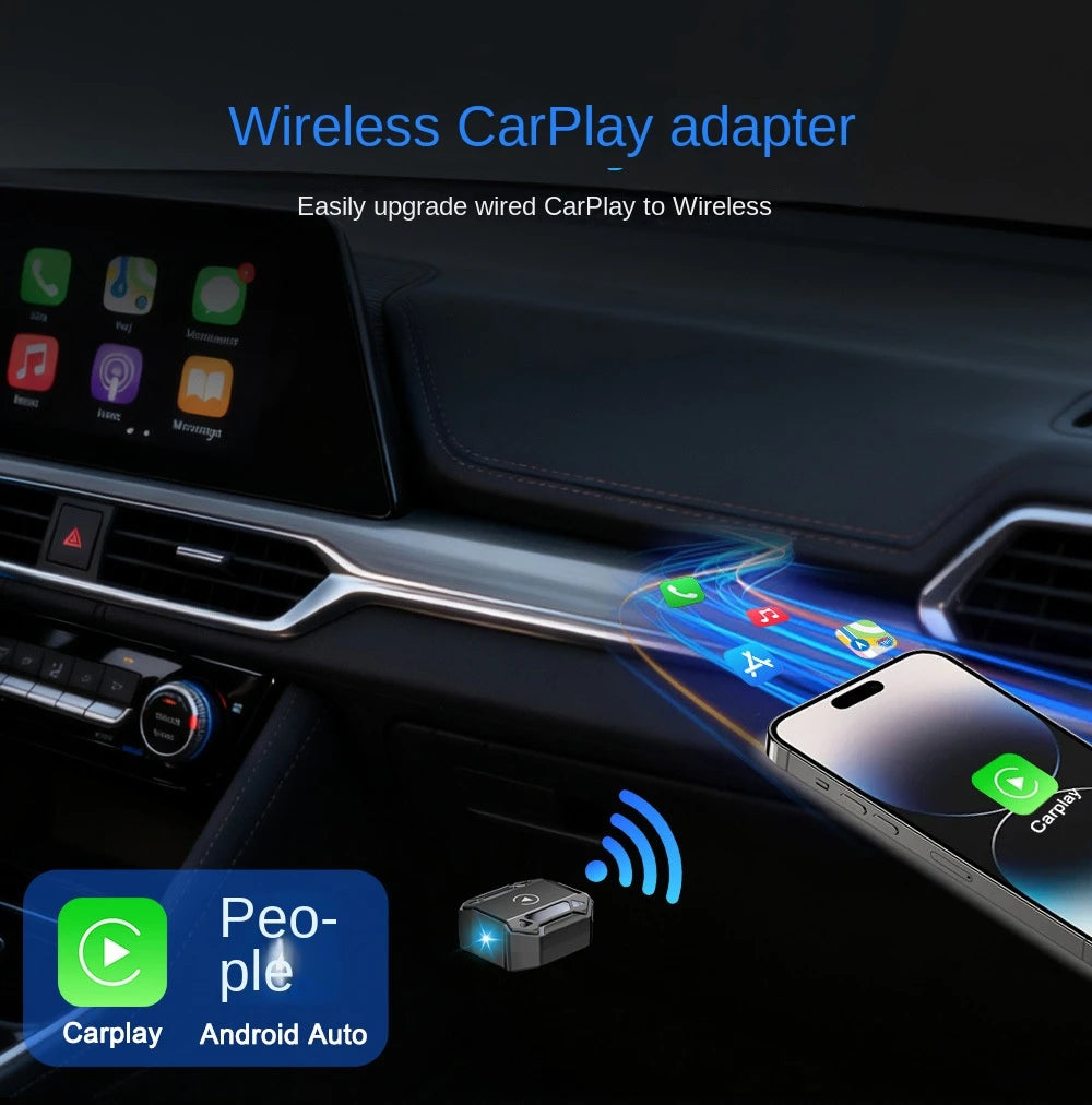 Wireless CarPlay car adapter, iphone, Android car interconnection, two-in-one smart car navigation, music and call function.