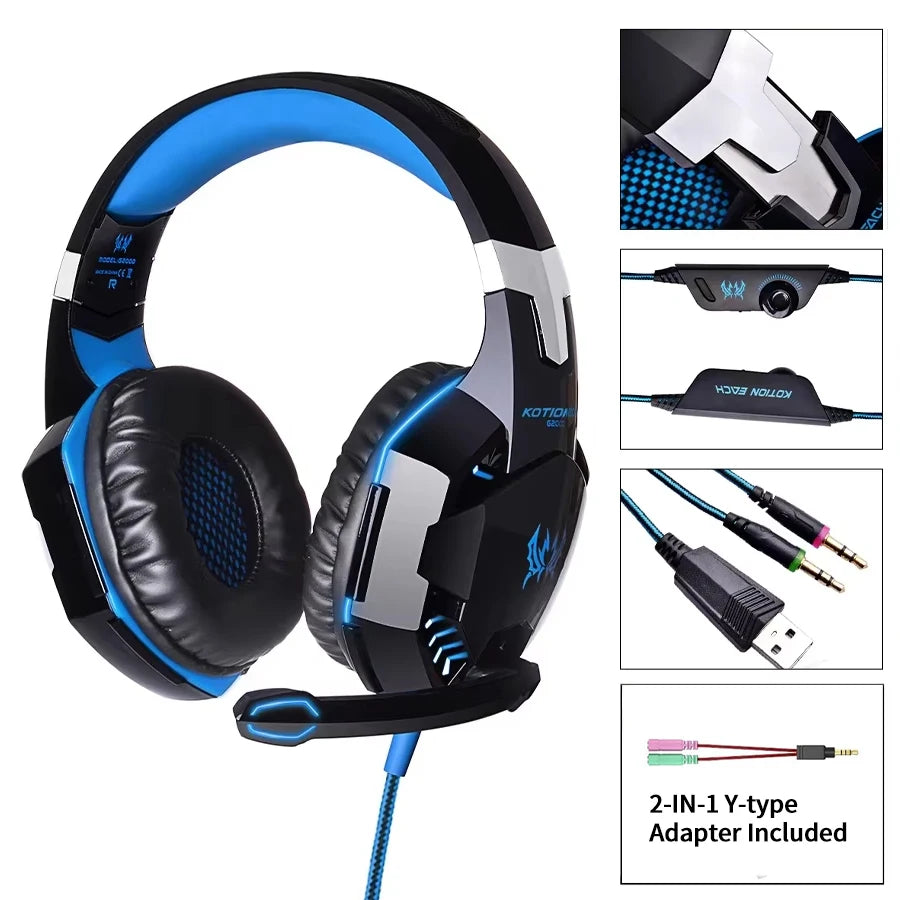 Wired Gaming Headsets Big Headphones with Led Light Mic Stereo Earphones Deep Bass for PC Computer Gamer Laptop PS4 New X-BOX