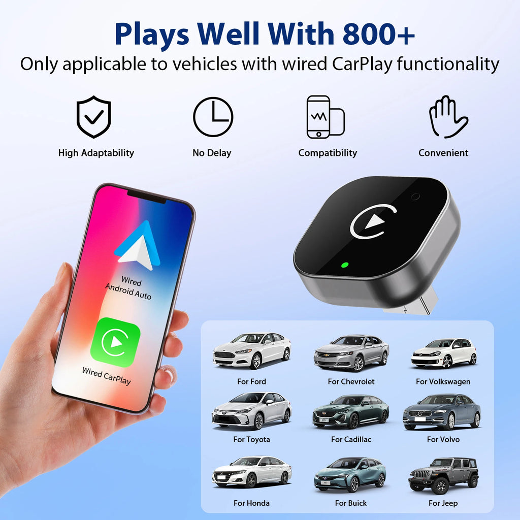 2 IN 1 Wireless Carplay Adapter, Converts Wired to Wireless carplay Adapter for iPhone, Wireless Control Plug & Play Carplay