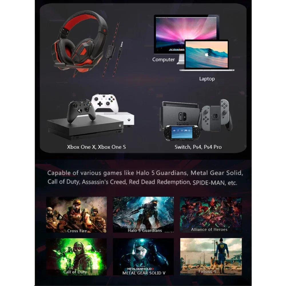 Adjustable Gamer Headset 120° Wired for PS4/PS5/Xbox/Smartphone/PC with Noise Cancelling Mic - Gaming Headphone