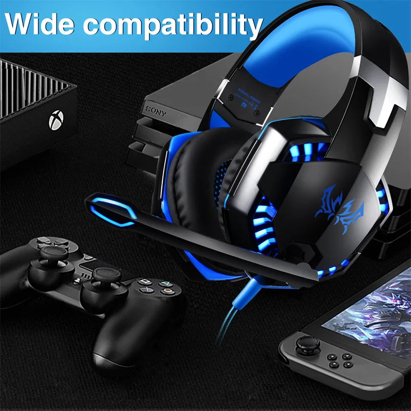 Wired Gaming Headsets Big Headphones with Led Light Mic Stereo Earphones Deep Bass for PC Computer Gamer Laptop PS4 New X-BOX