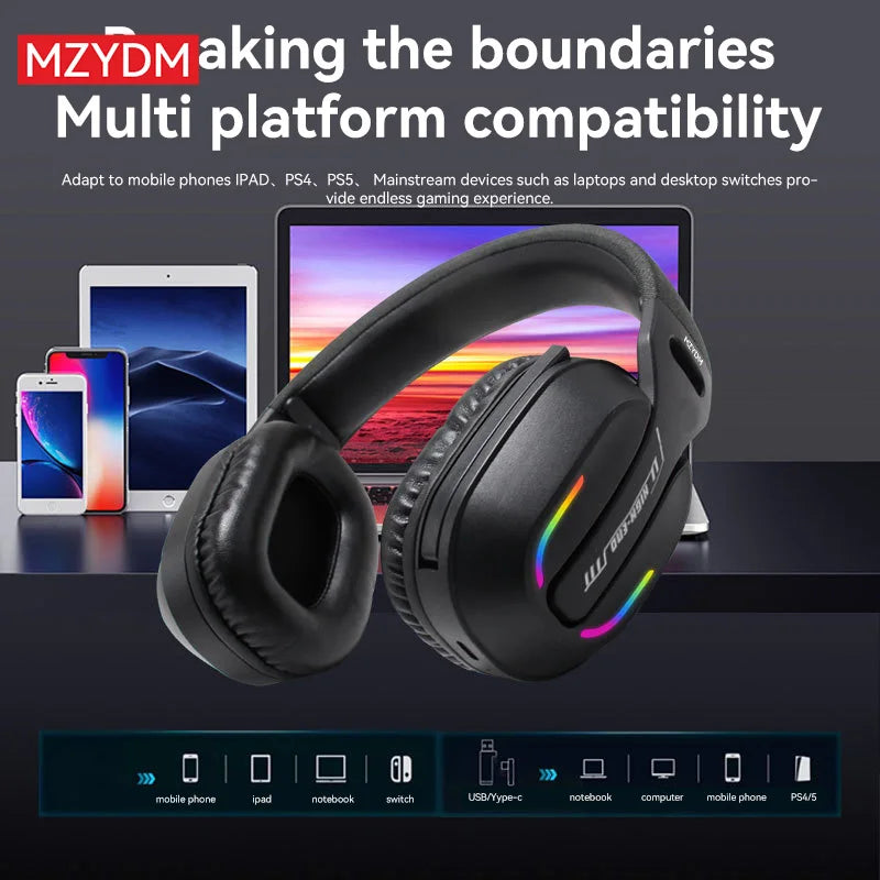 Wireless Gaming Headset: 2.4G/Wired/Bluetooth Headphones 3 Modes, Bendable HD Mic, Soft Ear Pads, Immersive Sound for PC/PS4/PS5