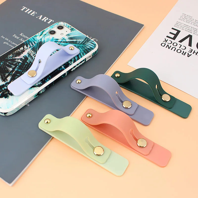 Wrist Band Hand Band Finger Grip Mobile Phone Holder Stand Push Pull Universal Plain Color Phone Socket Holder for iPhone Xiaomi