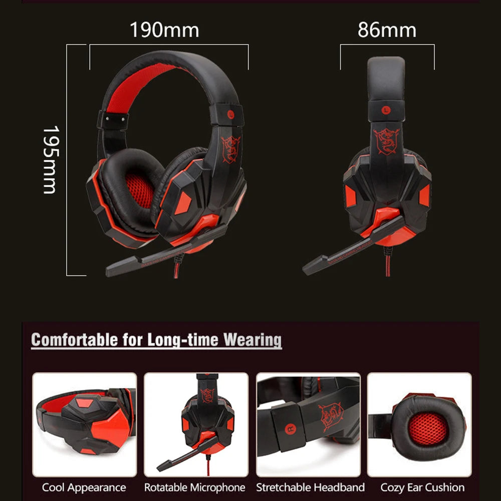 3.5mm Headphone Wired Gaming Headset Earphones Music For Computer With Mic Headset Stereo SVirtual Surround Bass LED Light Gamer