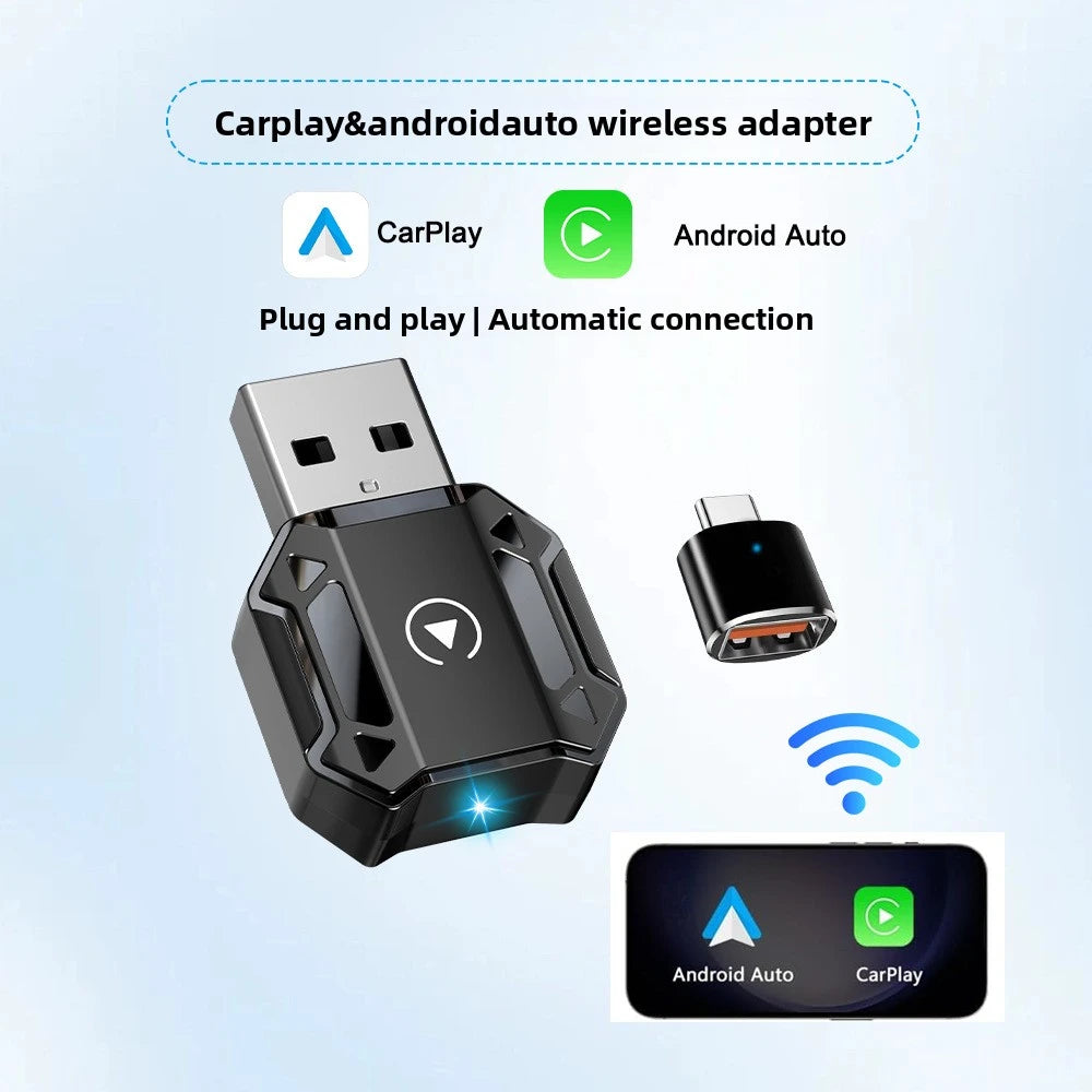 Wireless CarPlay car adapter, iphone, Android car interconnection, two-in-one smart car navigation, music and call function.