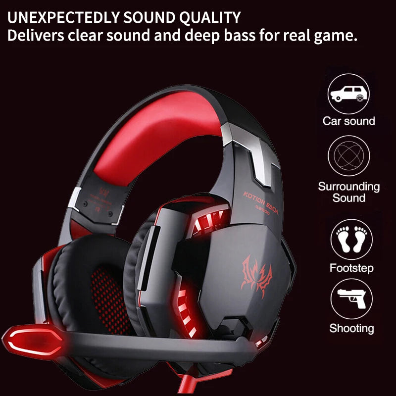 Wired Gaming Headsets Big Headphones with Led Light Mic Stereo Earphones Deep Bass for PC Computer Gamer Laptop PS4 New X-BOX