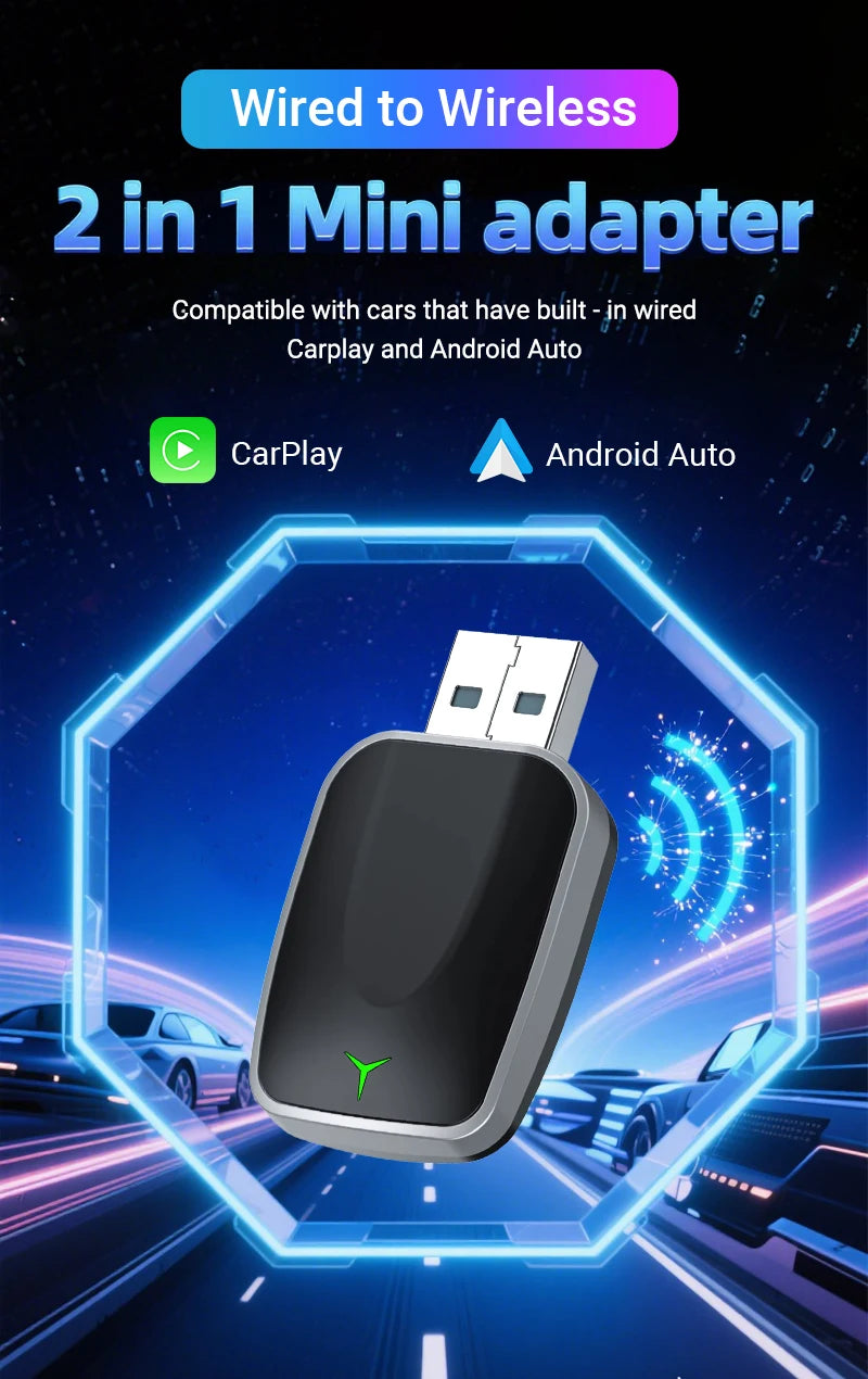 Wireless CarPlay Android Auto Adapter 2025 New Upgrade for 99% Cars 5GHz WiFi &Low-Latency Streaming Plug&Play Wired to Wireless