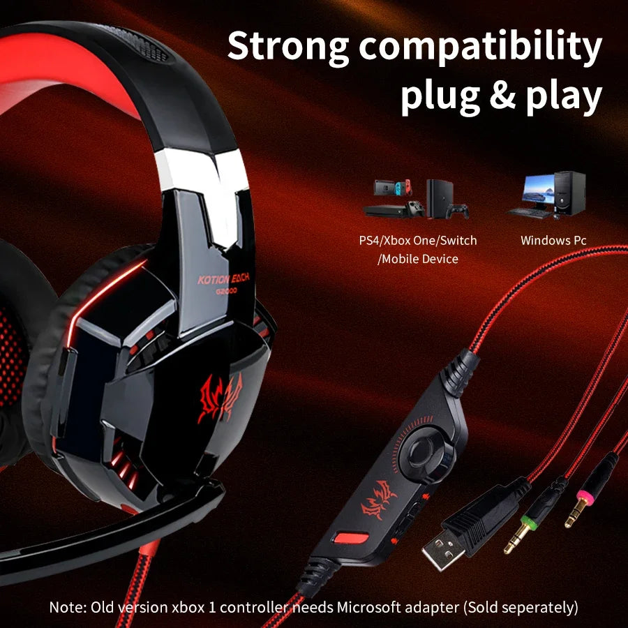 Wired Gaming Headsets Big Headphones with Led Light Mic Stereo Earphones Deep Bass for PC Computer Gamer Laptop PS4 New X-BOX
