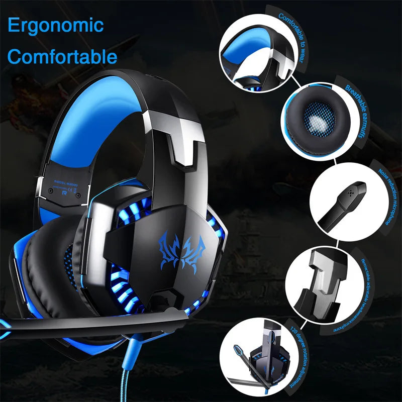 Wired Gaming Headsets Big Headphones with Led Light Mic Stereo Earphones Deep Bass for PC Computer Gamer Laptop PS4 New X-BOX