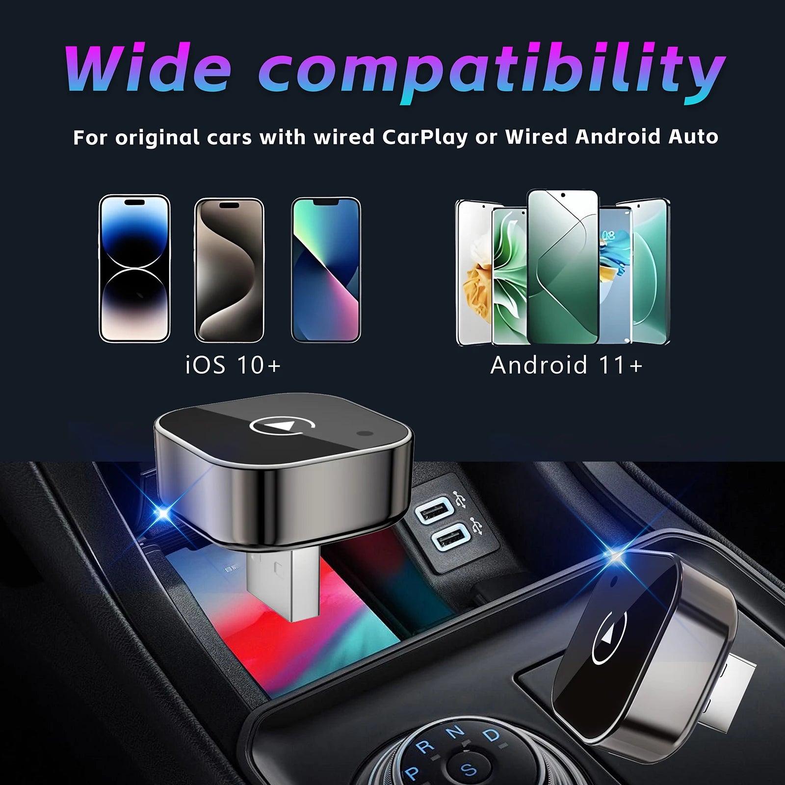 2 IN 1 Wireless Carplay Adapter, Converts Wired to Wireless carplay Adapter for iPhone, Wireless Control Plug & Play Carplay