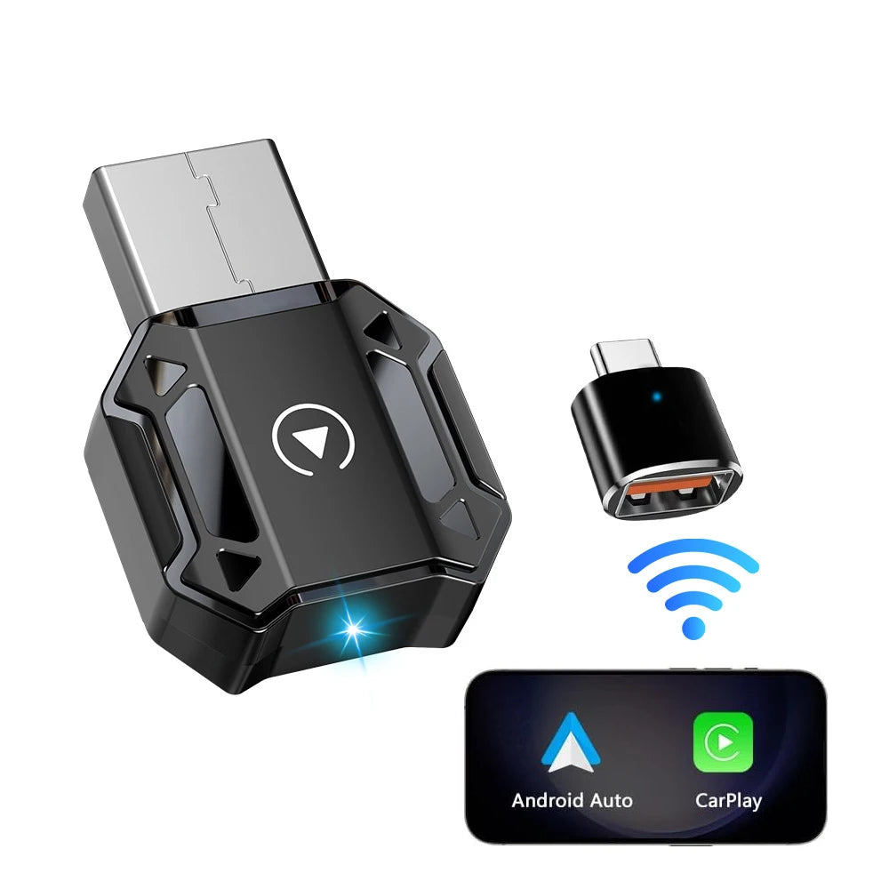 Wireless CarPlay car adapter, iphone, Android car interconnection, two-in-one smart car navigation, music and call function.