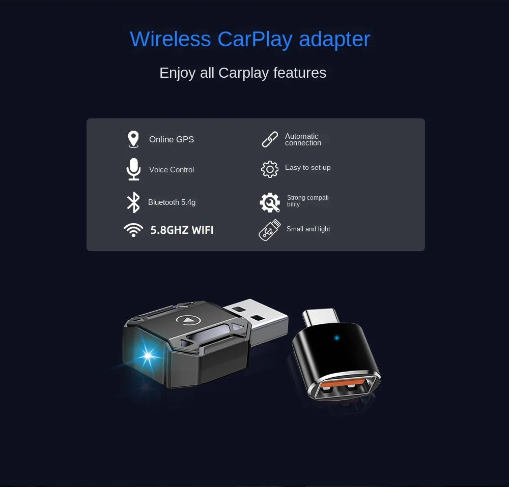 Wireless CarPlay car adapter, iphone, Android car interconnection, two-in-one smart car navigation, music and call function.