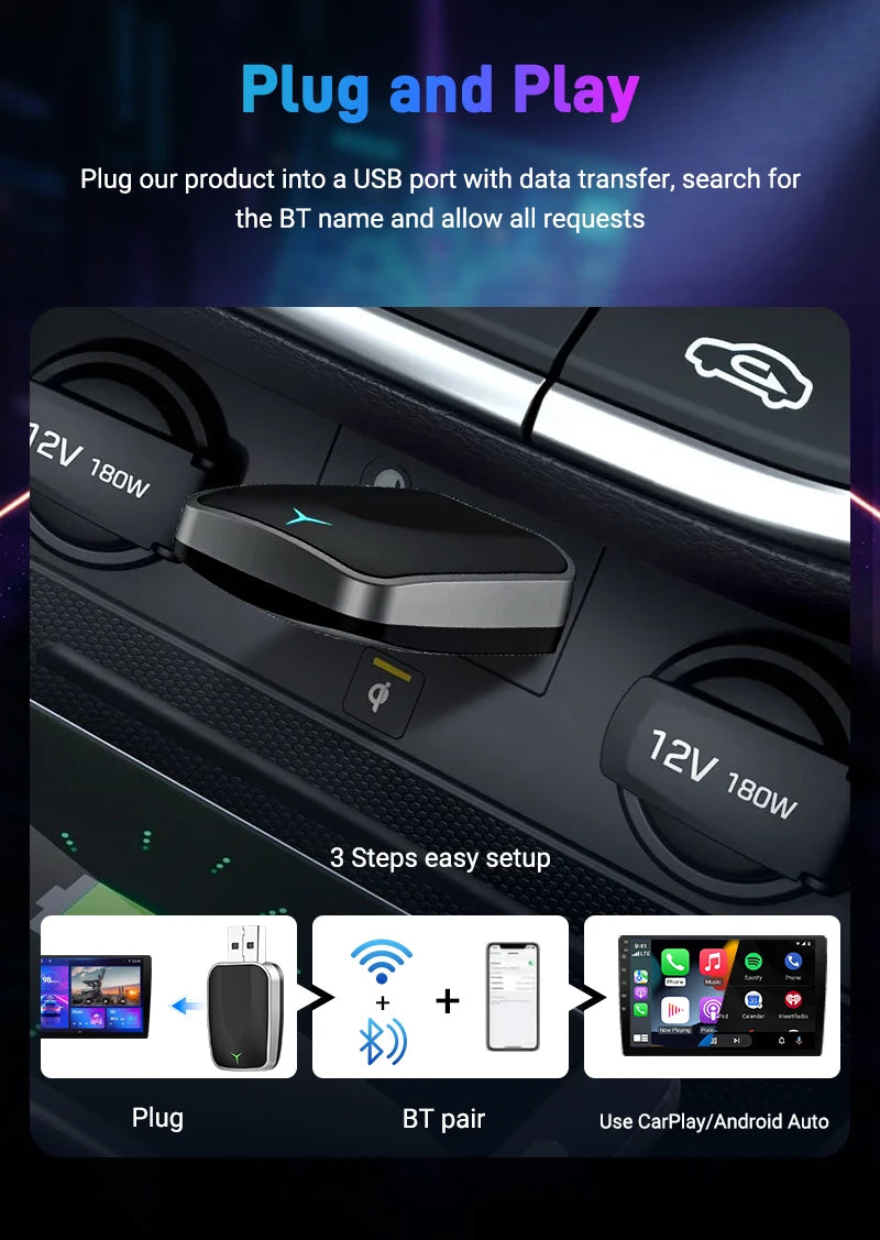 Wireless CarPlay Android Auto Adapter 2025 New Upgrade for 99% Cars 5GHz WiFi &Low-Latency Streaming Plug&Play Wired to Wireless