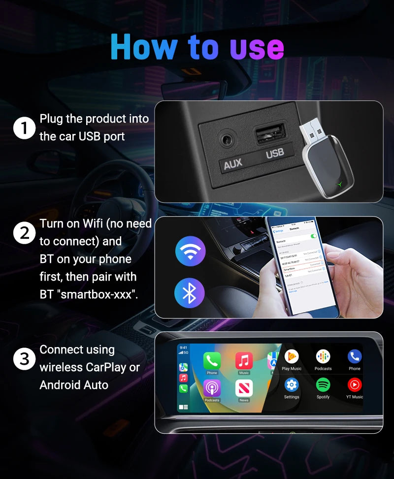 Wireless CarPlay Android Auto Adapter 2025 New Upgrade for 99% Cars 5GHz WiFi &Low-Latency Streaming Plug&Play Wired to Wireless