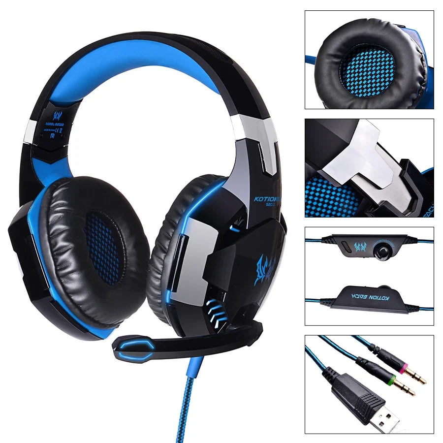 Wired Gaming Headsets Big Headphones with Led Light Mic Stereo Earphones Deep Bass for PC Computer Gamer Laptop PS4 New X-BOX