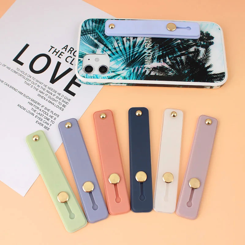 Wrist Band Hand Band Finger Grip Mobile Phone Holder Stand Push Pull Universal Plain Color Phone Socket Holder for iPhone Xiaomi