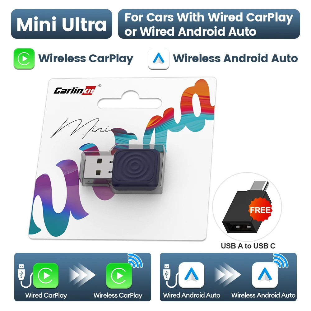 CarlinKit 5.0 Mini Ultra Wireless Adapter Wireless CarPlay Android Auto For OEM Car Plug and Play WiFi Bluetooth Auto Connection