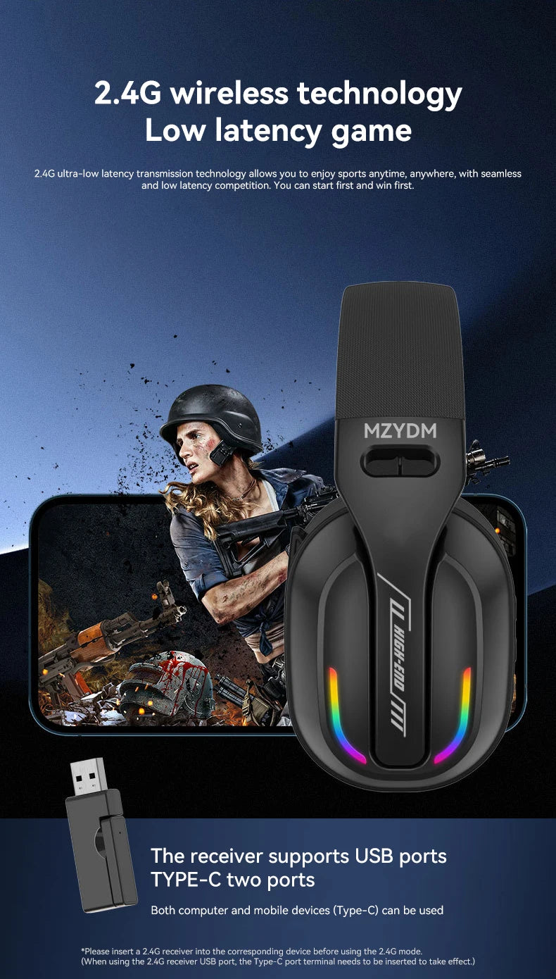 Wireless Gaming Headset: 2.4G/Wired/Bluetooth Headphones 3 Modes, Bendable HD Mic, Soft Ear Pads, Immersive Sound for PC/PS4/PS5